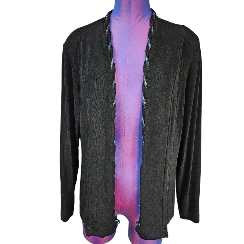 Chico's Travelers Black‎ Open Front Cardigan Long Sleeve Size Large Women's K36